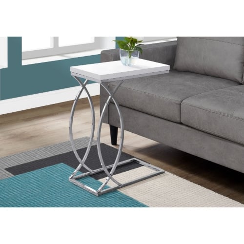 Accent Table in Glossy White w/ Chrome Metal